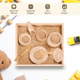 Sparkle Race Sensory Bin Tools with Wooden Box Tray Montessori Toys for Toddlers, Waldorf Toys, Wooden Scoop Dish and Tongs for Kids, Montessori Kitchen for Sensory Table Fine Motor Learning Skills
