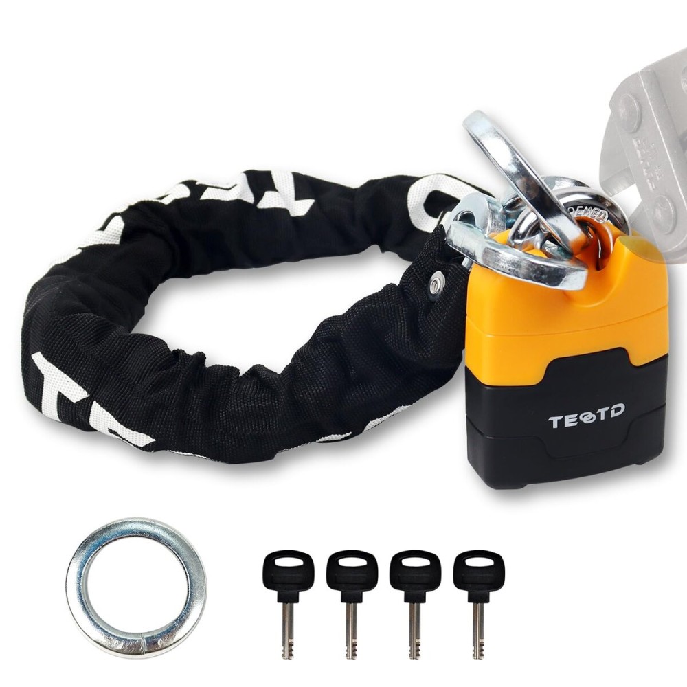 Heavy Duty Anti-Theft Motorcycle Chain Lock - 3ft/90cm Long, 10mm Thick Chain with Bright-Colored Lock, 4 Keys for Bicycle, Scooter (5.95lbs)