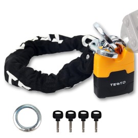 Heavy Duty Anti-Theft Motorcycle Chain Lock - 3ft/90cm Long, 10mm Thick Chain with Bright-Colored Lock, 4 Keys for Bicycle, Scooter (5.95lbs)