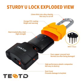 Heavy Duty Anti-Theft Motorcycle Chain Lock - 3ft/90cm Long, 10mm Thick Chain with Bright-Colored Lock, 4 Keys for Bicycle, Scooter (5.95lbs)