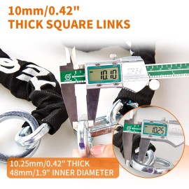 Heavy Duty Anti-Theft Motorcycle Chain Lock - 3ft/90cm Long, 10mm Thick Chain with Bright-Colored Lock, 4 Keys for Bicycle, Scooter (5.95lbs)