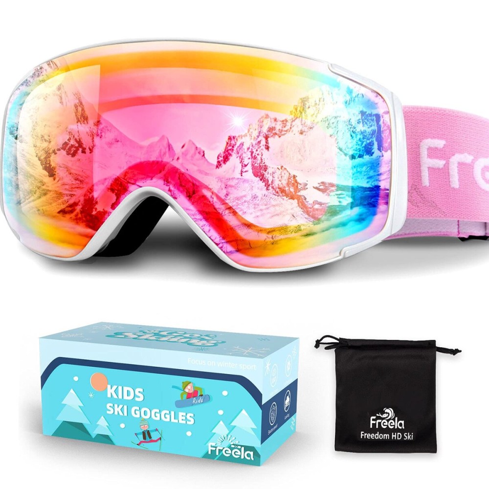 Freela Ski Goggles Snowboard Snow Skiing Snowboarding Equipment Winter Snow Sport Glasses Goggles Anti-fog UV Protection Mirror Clear Goggles for Toddler Kids Girl Boy Youth Snowmobile Snowboard Gear