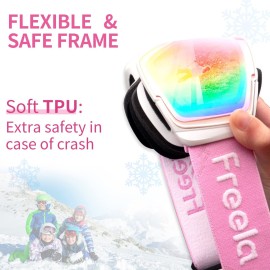 Freela Ski Goggles Snowboard Snow Skiing Snowboarding Equipment Winter Snow Sport Glasses Goggles Anti-fog UV Protection Mirror Clear Goggles for Toddler Kids Girl Boy Youth Snowmobile Snowboard Gear