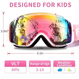 Freela Ski Goggles Snowboard Snow Skiing Snowboarding Equipment Winter Snow Sport Glasses Goggles Anti-fog UV Protection Mirror Clear Goggles for Toddler Kids Girl Boy Youth Snowmobile Snowboard Gear