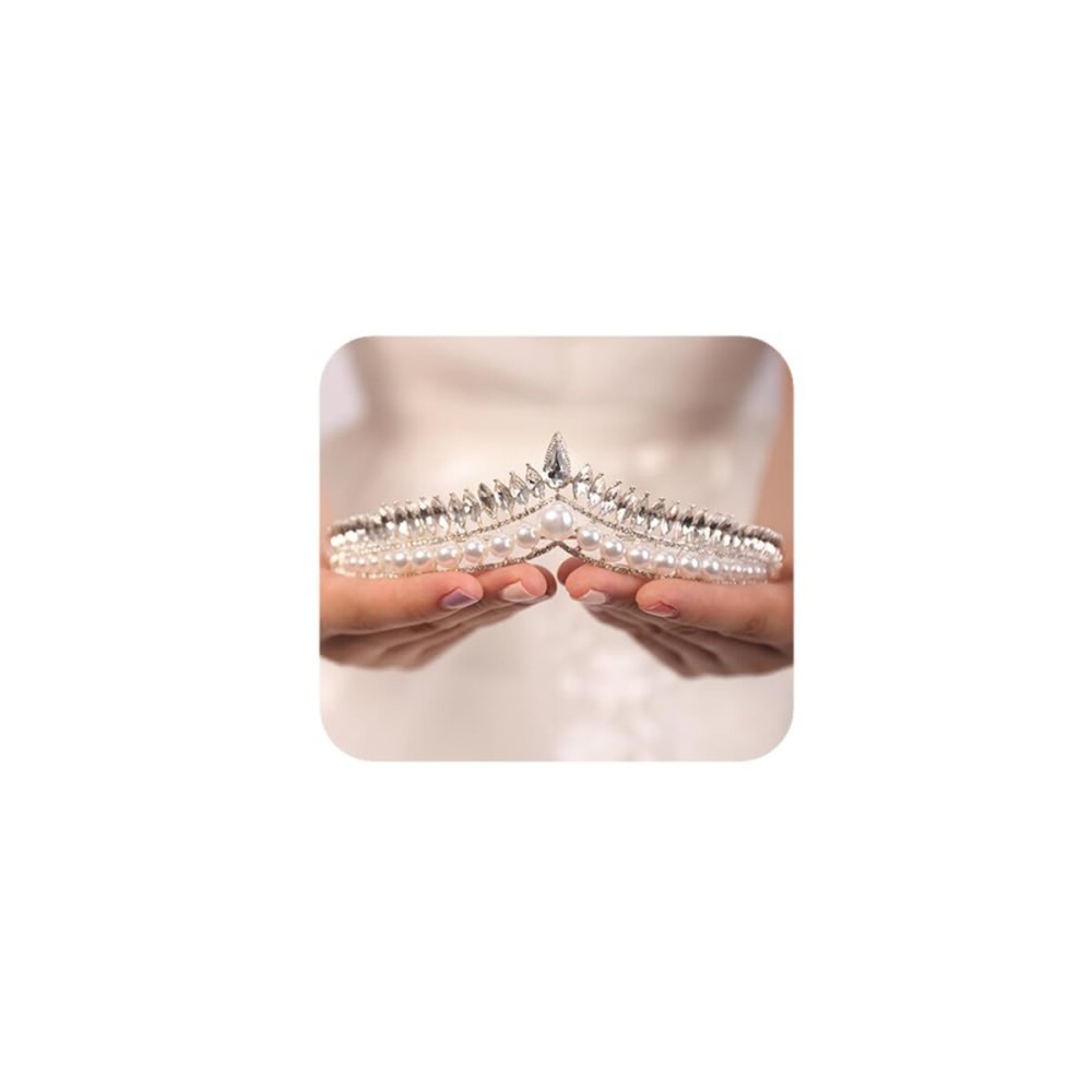 JWICOS Pearl Crystal Tiara Crown Wedding Tiaras for Brides and Bridesmaid Rhinestone Bridal Headband Tiara for Pageant Prom Wedding Hair Accessories for Women