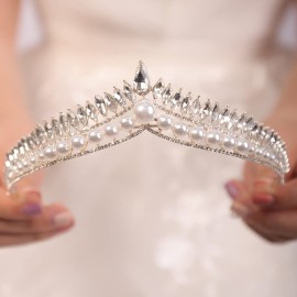 JWICOS Pearl Crystal Tiara Crown Wedding Tiaras for Brides and Bridesmaid Rhinestone Bridal Headband Tiara for Pageant Prom Wedding Hair Accessories for Women