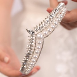 JWICOS Pearl Crystal Tiara Crown Wedding Tiaras for Brides and Bridesmaid Rhinestone Bridal Headband Tiara for Pageant Prom Wedding Hair Accessories for Women