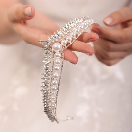 JWICOS Pearl Crystal Tiara Crown Wedding Tiaras for Brides and Bridesmaid Rhinestone Bridal Headband Tiara for Pageant Prom Wedding Hair Accessories for Women
