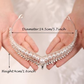 JWICOS Pearl Crystal Tiara Crown Wedding Tiaras for Brides and Bridesmaid Rhinestone Bridal Headband Tiara for Pageant Prom Wedding Hair Accessories for Women