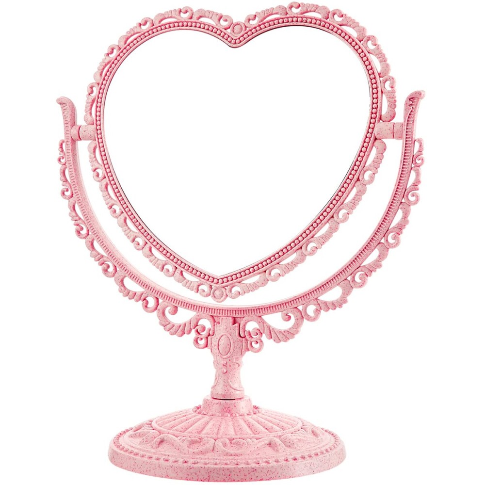 Jetec Heart Shaped Mirror Double Sided Dresser Coquette Room Decor Vintage Makeup Cosmetic Mirror for Dressing Bathroom Bedroom(Pink)