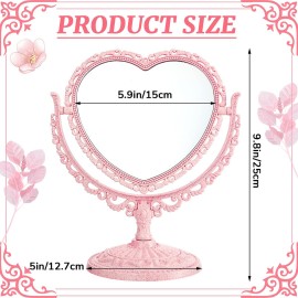Jetec Heart Shaped Mirror Double Sided Dresser Coquette Room Decor Vintage Makeup Cosmetic Mirror for Dressing Bathroom Bedroom(Pink)