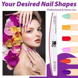 180 Grit Nail File - 3R Factory Emery Boards for Nails, Double Sided Nail Files for Natural Nails, Limas 100/180 Board Nail Files for Acrylic Nails (10pcs Pack)