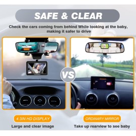Baby Mirror for Car, ATOROBROS Baby Car Camera for Rear-Facing Seat with 4.3\'\' HD Display, Upgrade 360 Rearview Mirror Display Bracket, Easy and Safe to See Baby while Driving