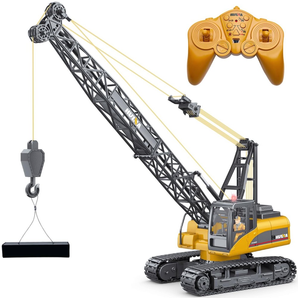 Hitish Remote Control Tower Crane Die Cast Truck Hoist Dragline 1:14 Scale 2.4GHz Remote Control Engineering Lift Model Truck Crawler Loader Excavator Bulldozer Construction Toy for Boys & Girls