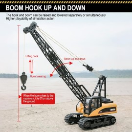 Hitish Remote Control Tower Crane Die Cast Truck Hoist Dragline 1:14 Scale 2.4GHz Remote Control Engineering Lift Model Truck Crawler Loader Excavator Bulldozer Construction Toy for Boys & Girls