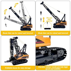 Hitish Remote Control Tower Crane Die Cast Truck Hoist Dragline 1:14 Scale 2.4GHz Remote Control Engineering Lift Model Truck Crawler Loader Excavator Bulldozer Construction Toy for Boys & Girls