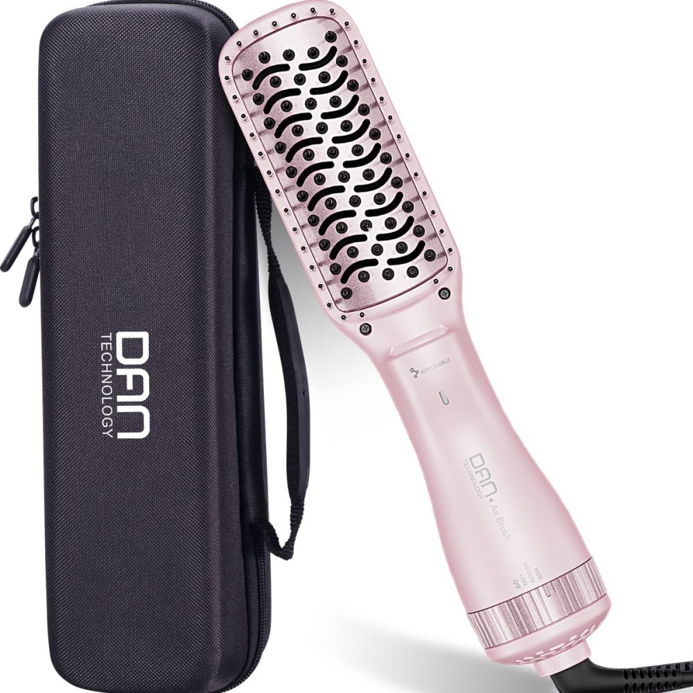 DAN Technology Hair Dryer, Negative Ion 3 in 1 Paddle Brush Dryer & Styler, Pink, 600W, for Damaged Hair, with 2 Speeds, 3 Heating Settings, Nylon Material, ALCI Safety Plug, [IN] Hair Care or Beauty