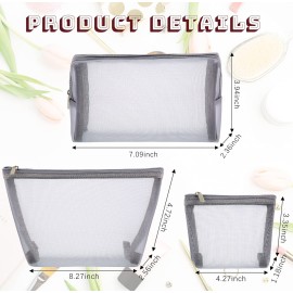 Boao 3 Pieces Mesh Cosmetic Bag Mesh Makeup Bags Zipper Pouch for Offices Travel Accessories, 3 Sizes(Grey)