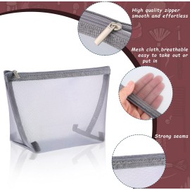 Boao 3 Pieces Mesh Cosmetic Bag Mesh Makeup Bags Zipper Pouch for Offices Travel Accessories, 3 Sizes(Grey)