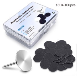 100pcs Foot File Sandpaper Disc with 1 Metal Shaft Replaceable Sanding Pads for Electric Foot Rasp Files Callus Cuticle Hard Dead Skin Removal Pedicure Tools,HJ-NF037 (180 Grit)