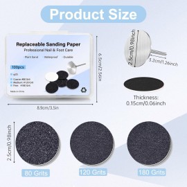 100pcs Foot File Sandpaper Disc with 1 Metal Shaft Replaceable Sanding Pads for Electric Foot Rasp Files Callus Cuticle Hard Dead Skin Removal Pedicure Tools,HJ-NF037 (180 Grit)