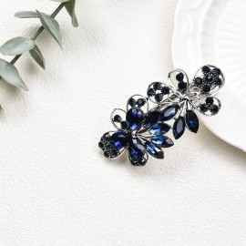 Vintage Sparkly Hair Barrettes, Decorative Hair Clips French Navy Blue Rhinestone Barrettes, Crystal Flower Hair Pins Hair Accessories for Women Girls
