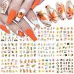 Thanksgiving Fall Nail Stickers Autumn Leaves Nail Art Water Decals Transfer Foils for Nails Supplies Watermark Yellow Maple Alphabet Flower Designs for Women Nail Tattoos Manicure Decorations 12PCS