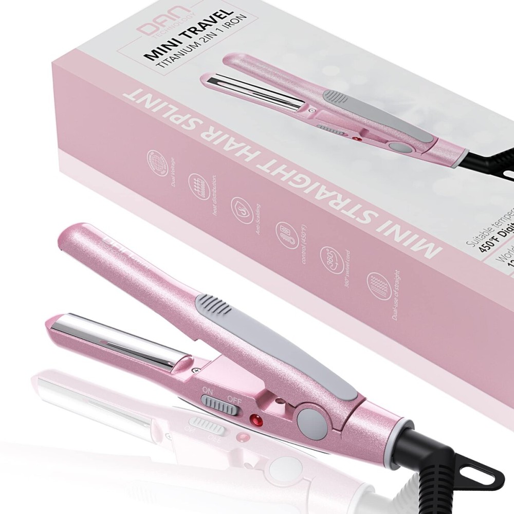 DAN Technology,Small Hair Straightener for Short Hair,1/2 Mini Hair Straightener, Dual Voltage Travel Flat Iron,U-Shaped Plates & 30s Fast Heating