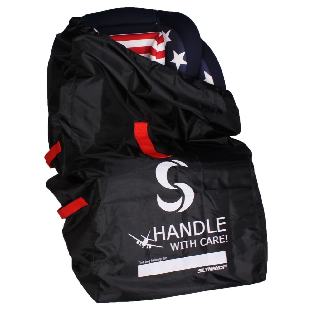 SLYNNAR Car Seat Travel Bag for Airplane - Fits Convertible Car Seats, Infant carriers & Booster Seats, Black Upgrade