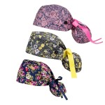 Scrub Caps Women with Buttons Nurse Hat Scrub Cap Ponytail Nursing Hats Long Hair Working Cap with Buttons and Ribbon Tie Halloween Chemo Hats Cancer Headwear Head Scarfs