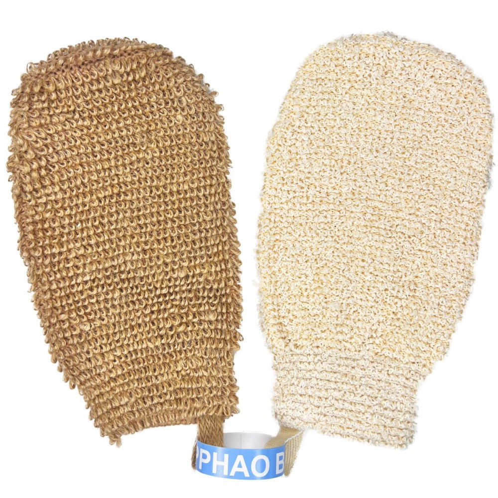 PPHAO BASIC - Bath Gloves for Shower - Organic Bath Mitts Washcloths - Bath Gloves Exfoliating for Women and Men - Body Scrubbers for Use in Shower - Ramie and Jute Fiber - 2 Pack