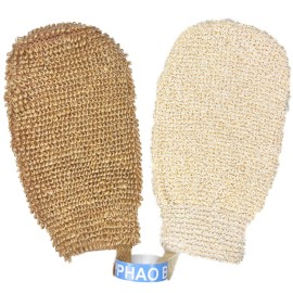 PPHAO BASIC - Bath Gloves for Shower - Organic Bath Mitts Washcloths - Bath Gloves Exfoliating for Women and Men - Body Scrubbers for Use in Shower - Ramie and Jute Fiber - 2 Pack