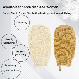 PPHAO BASIC - Bath Gloves for Shower - Organic Bath Mitts Washcloths - Bath Gloves Exfoliating for Women and Men - Body Scrubbers for Use in Shower - Ramie and Jute Fiber - 2 Pack