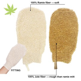 PPHAO BASIC - Bath Gloves for Shower - Organic Bath Mitts Washcloths - Bath Gloves Exfoliating for Women and Men - Body Scrubbers for Use in Shower - Ramie and Jute Fiber - 2 Pack