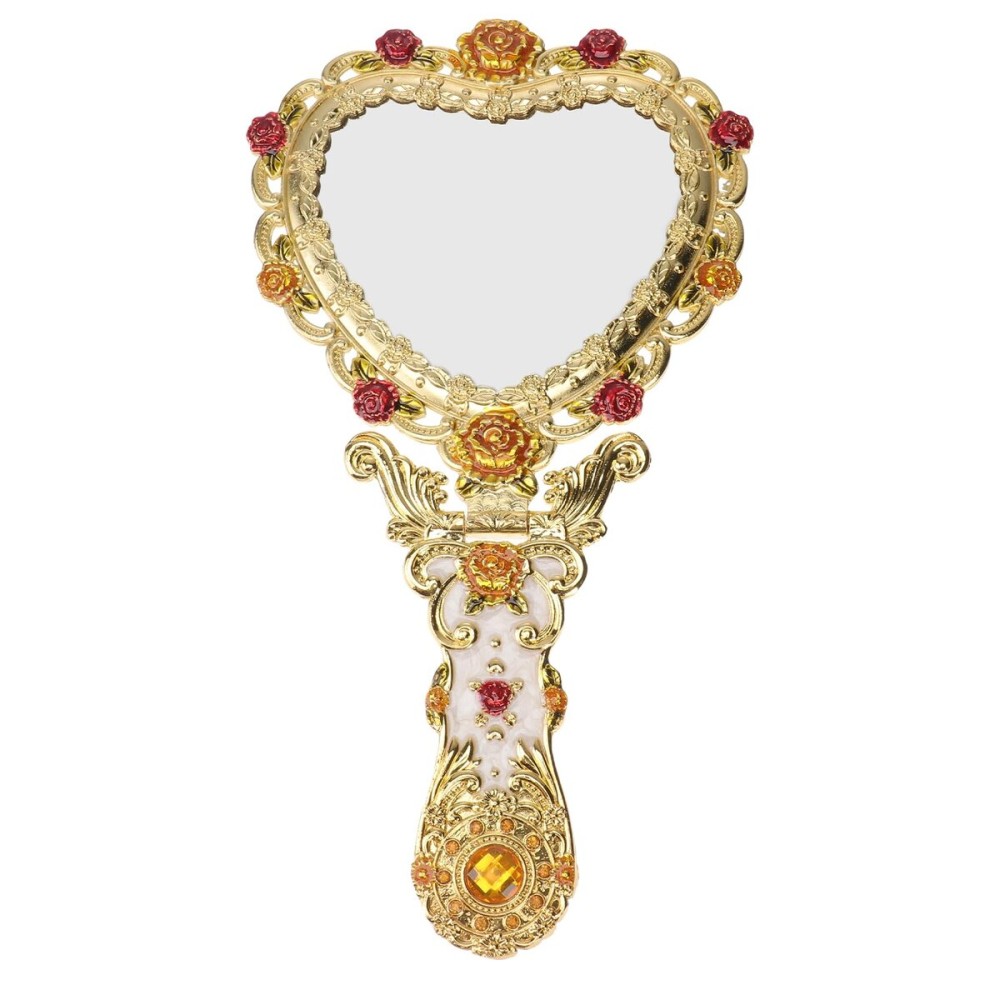 Beaupretty Hand Mirror Vintage Handheld Mirror Heart Shaped Travel Mirror Salon Barber Hairdressing Mirror Cosmetic Mirror for Pocket Purse Birthday Golden