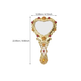 Beaupretty Hand Mirror Vintage Handheld Mirror Heart Shaped Travel Mirror Salon Barber Hairdressing Mirror Cosmetic Mirror for Pocket Purse Birthday Golden