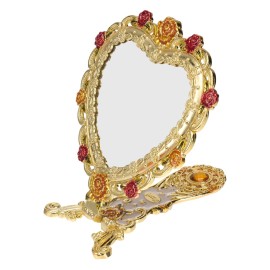 Beaupretty Hand Mirror Vintage Handheld Mirror Heart Shaped Travel Mirror Salon Barber Hairdressing Mirror Cosmetic Mirror for Pocket Purse Birthday Golden