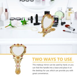 Beaupretty Hand Mirror Vintage Handheld Mirror Heart Shaped Travel Mirror Salon Barber Hairdressing Mirror Cosmetic Mirror for Pocket Purse Birthday Golden