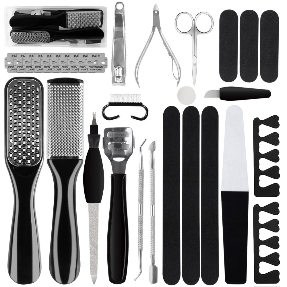 Professional Manicure and Pedicure Tool Kit Professional Exfoliation Foot File Set for Women and Men at Home Or Travel Or Salon to Foot Care (BlackB-30PCS)