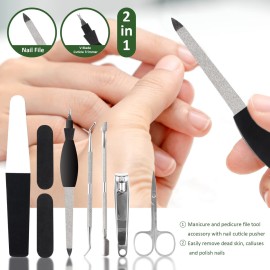 Professional Manicure and Pedicure Tool Kit Professional Exfoliation Foot File Set for Women and Men at Home Or Travel Or Salon to Foot Care (BlackB-30PCS)