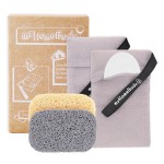 myHomeBody Soap Pocket Exfoliating Pouch, Body Scrubber Sponge, Exfoliator for Bath, Shower or Leftover Bits Saver, White Smoke, 2 Pack + 2 Lift Pads