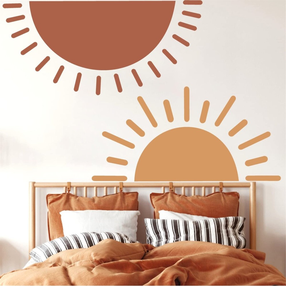 Half Sun Wall Decal Large Wall Decal Sunshine Wall Stickers Baby Room Wall Art Decals Sun Decals for Walls Sunrise Sticker Peel and Stick Headboard Wall Decals for Nursery Kids Bedroom Playroom Decor