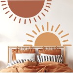 Half Sun Wall Decal Large Wall Decal Sunshine Wall Stickers Baby Room Wall Art Decals Sun Decals for Walls Sunrise Sticker Peel and Stick Headboard Wall Decals for Nursery Kids Bedroom Playroom Decor