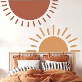 Half Sun Wall Decal Large Wall Decal Sunshine Wall Stickers Baby Room Wall Art Decals Sun Decals for Walls Sunrise Sticker Peel and Stick Headboard Wall Decals for Nursery Kids Bedroom Playroom Decor