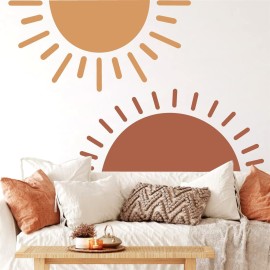 Half Sun Wall Decal Large Wall Decal Sunshine Wall Stickers Baby Room Wall Art Decals Sun Decals for Walls Sunrise Sticker Peel and Stick Headboard Wall Decals for Nursery Kids Bedroom Playroom Decor