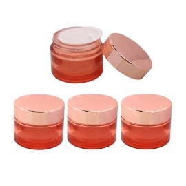 4 Pack Cosmetic Jar Empty Pink Glass Jar Travel Cream Jar Makeup Sample Container Pot For Cream Lotions Scrubs Lip Balm With Inner Liner And Rose Gold Lids (50g/1.7oz)