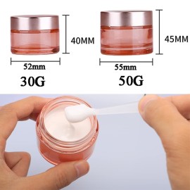 4 Pack Cosmetic Jar Empty Pink Glass Jar Travel Cream Jar Makeup Sample Container Pot For Cream Lotions Scrubs Lip Balm With Inner Liner And Rose Gold Lids (50g/1.7oz)