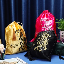 Riakrum 6 Pieces Satin Wig Bags Silky Storage Bag with Drawstring Satin Pouch for Hair Storage Pouch with Tassel for Wigs Bundles Tools Hair Extensions Travel Use