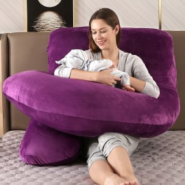Elover Pregnancy Pillows,U Shaped Full Body Pillow for Sleeping Support,57 Inch Maternity Pillow for Pregnant Women with Removable Cover(Velvet,Dark Purple)