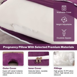Elover Pregnancy Pillows,U Shaped Full Body Pillow for Sleeping Support,57 Inch Maternity Pillow for Pregnant Women with Removable Cover(Velvet,Dark Purple)